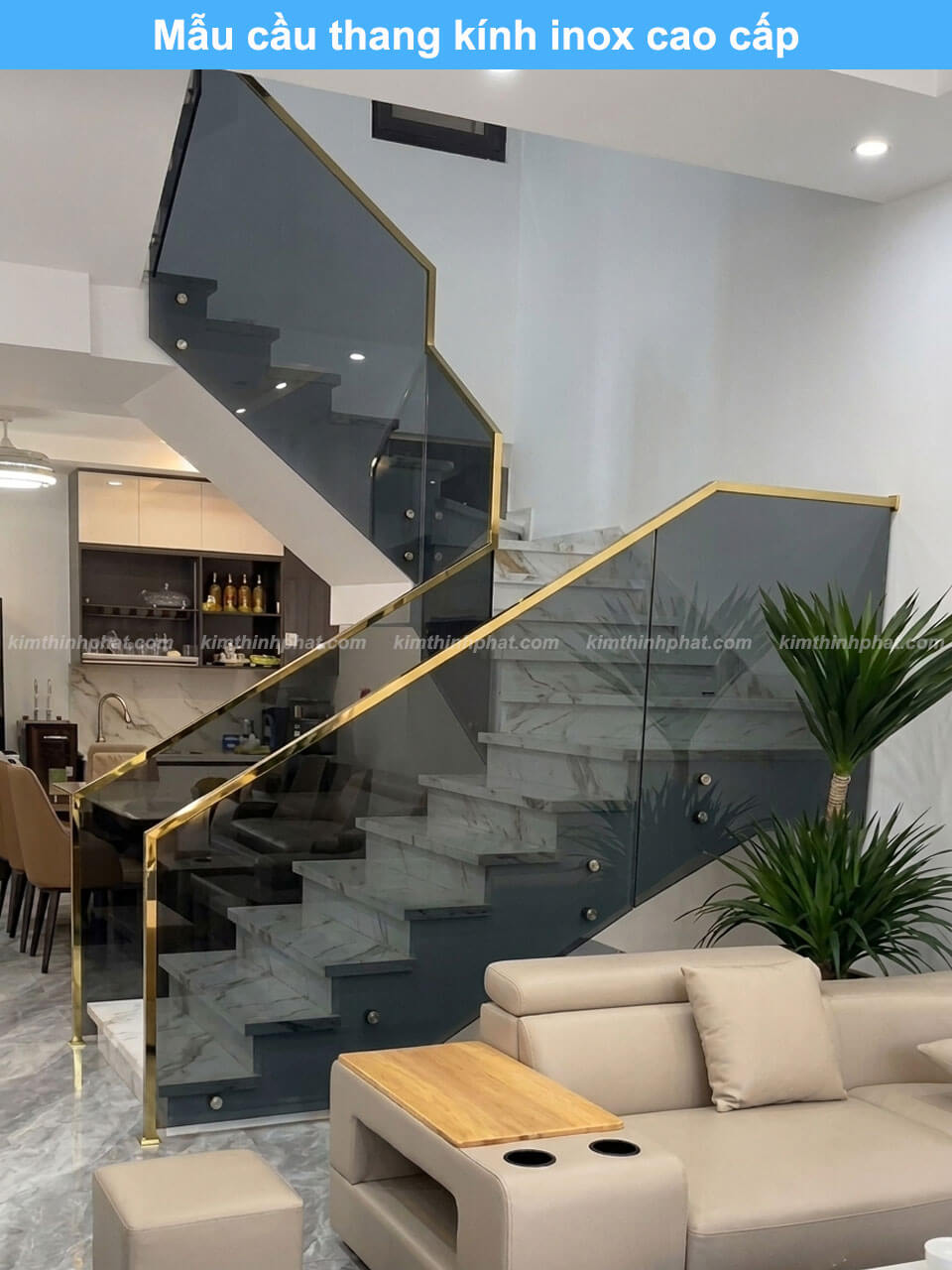 Mẫu cầu thang kính inox cao cấp