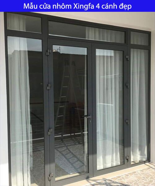 Mẫu cửa nhôm Xingfa 4 cánh kính suốt đẹp