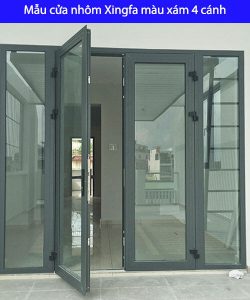 Mẫu cửa nhôm Xingfa màu xám 4 cánh