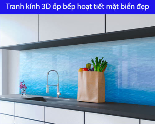 Tranh kính 3D ốp bếp họa tiết mặt biển đẹp