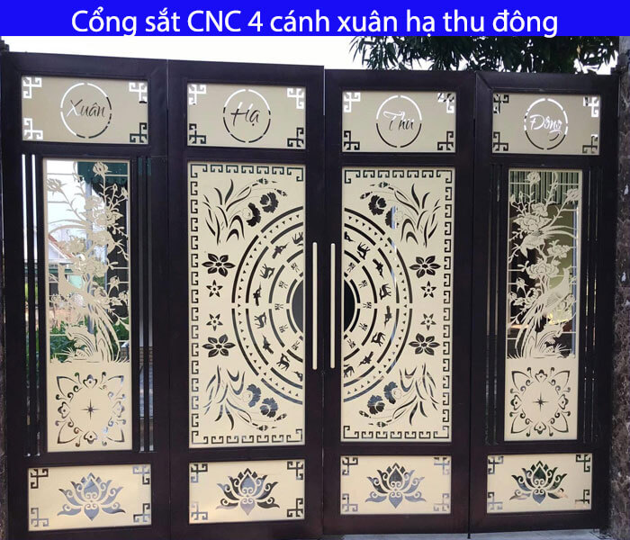 Cổng sắt CNC 4 cánh xuân hạ thu đông