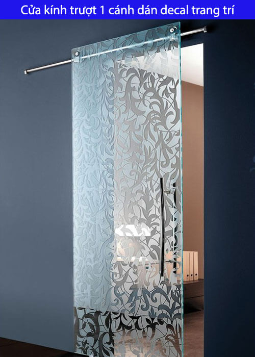 Cửa kính trượt 1 cánh dán decal trang trí