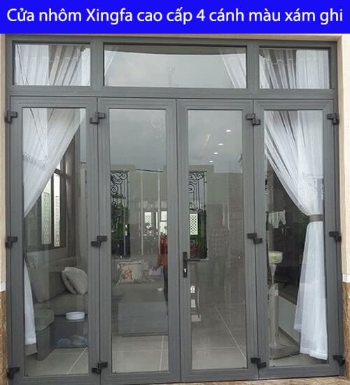 Cửa nhôm Xingfa cao cấp 4 cánh màu xám