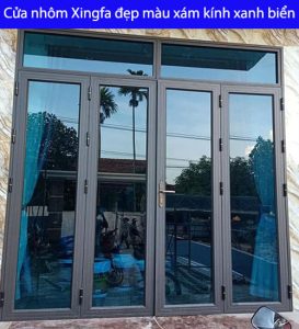 Cửa nhôm Xingfa màu xám kính xanh biển