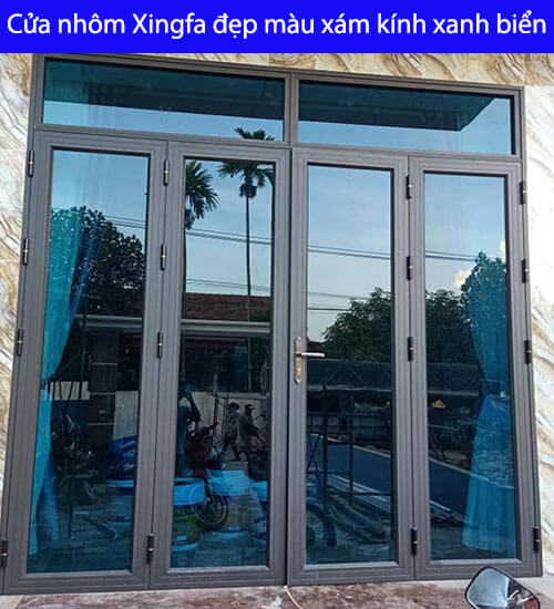 Cửa nhôm Xingfa màu xám kính xanh biển