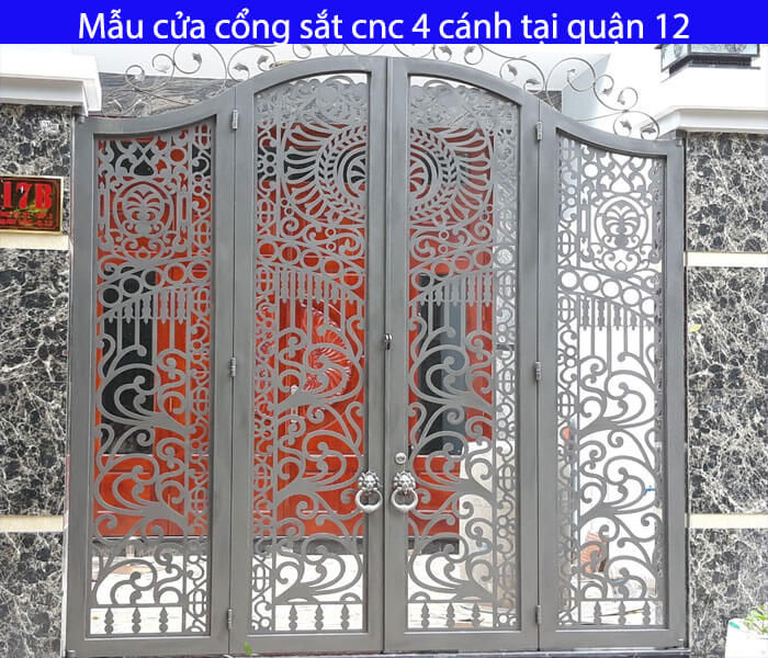 Mẫu cửa cổng sắt CNC 4 cánh tại quận 12