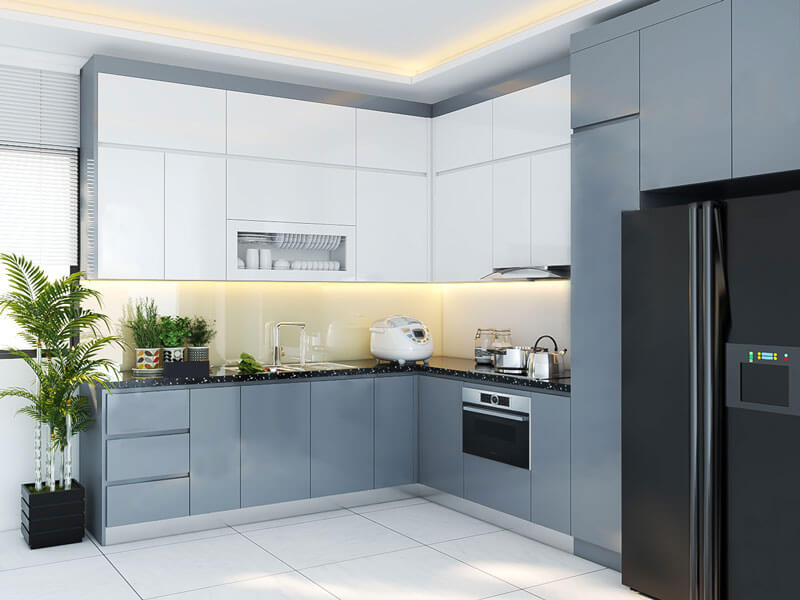 Mẫu tủ bếp chữ L hiện đại