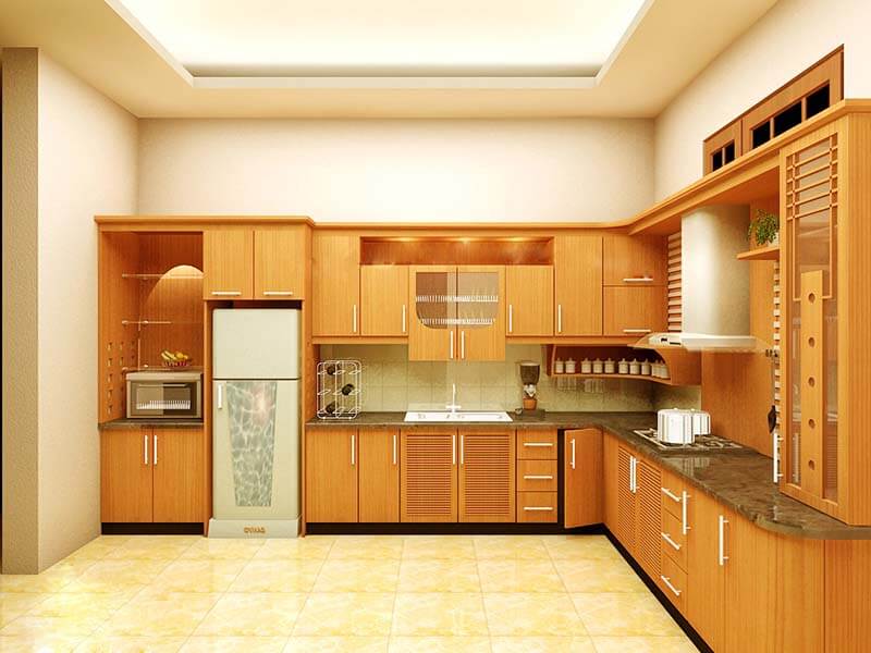 Tủ bếp chữ L bằng gỗ