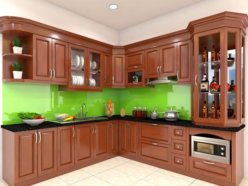Tủ bếp chữ L đẹp bằng gỗ Tủ bếp chữ L đẹp bằng gỗ