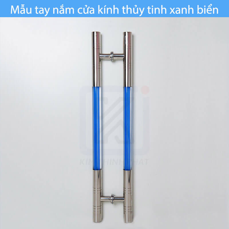 Mẫu tay nắm cửa kính thủy tinh xanh biển