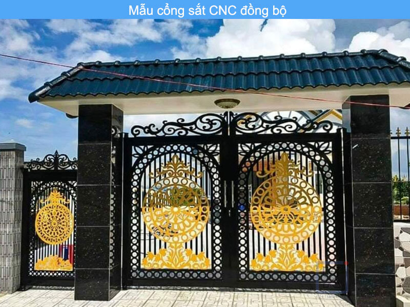 Cổng sắt CNC thiết kế đồng bộ cho cổng chính và cổng phụ