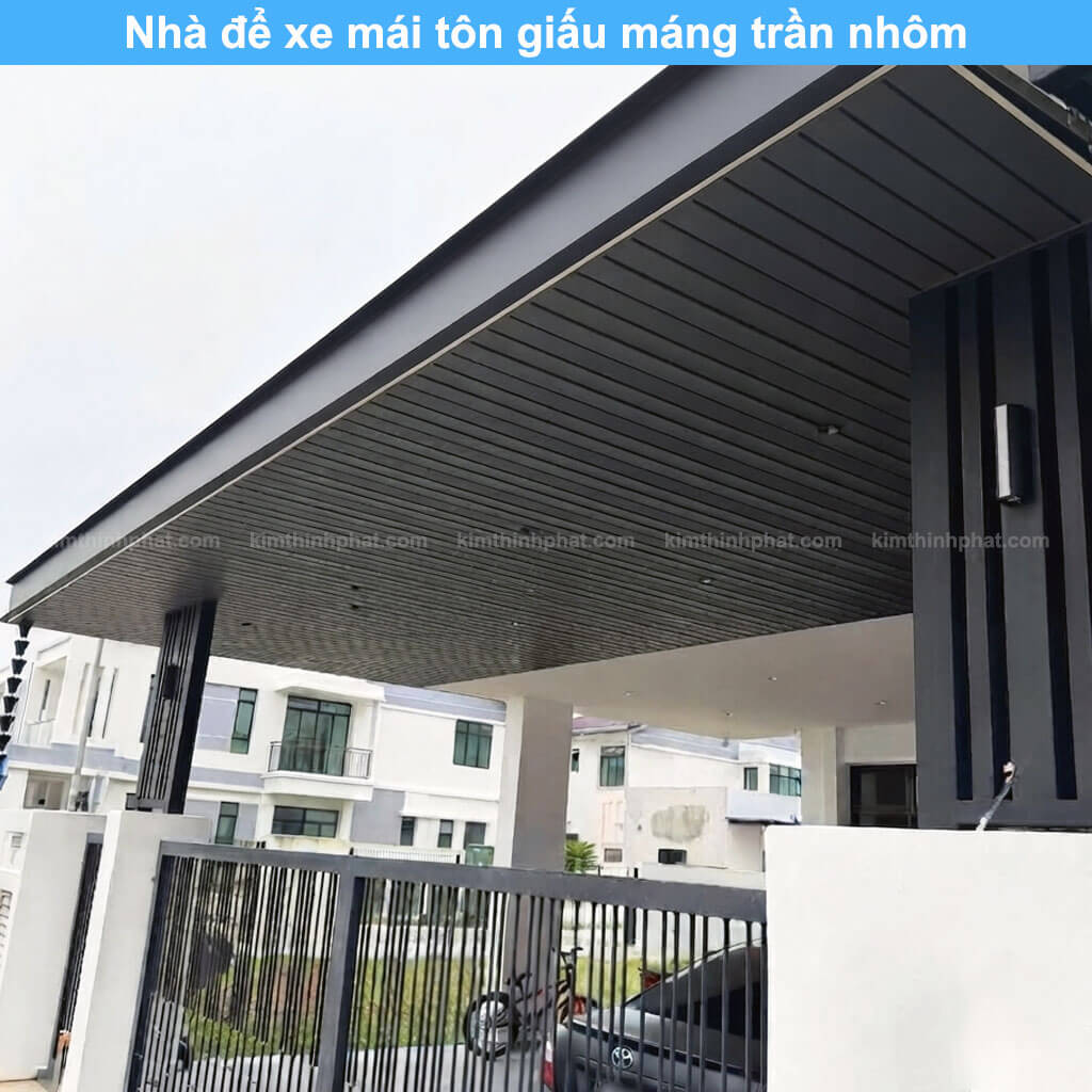 Nhà để xe mái tôn giấu máng trần nhôm
